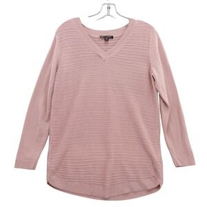 Hilary Radley V-Neck Knit Sweater Ribbed Long‎ Sleeve Pullover Pink Size S